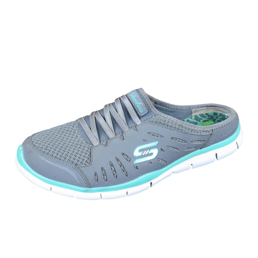 Skechers Gratis No Limits Women Mule Sneaker Size 9.5 Walking Gray Teal 22752